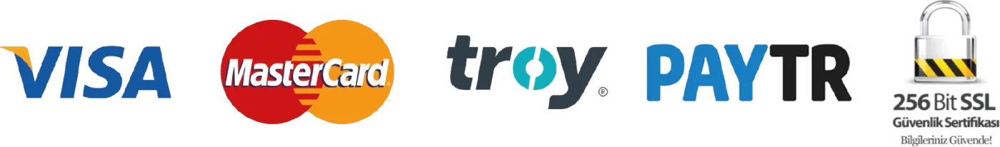 Visa, MasterCard, Troy, PayTR ve 256 bit SSL güvenlik sertifikası